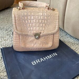 Brahmin RARE RETIRED Pink Vintage Vittoria les roses Crocodile Embossed Satchel